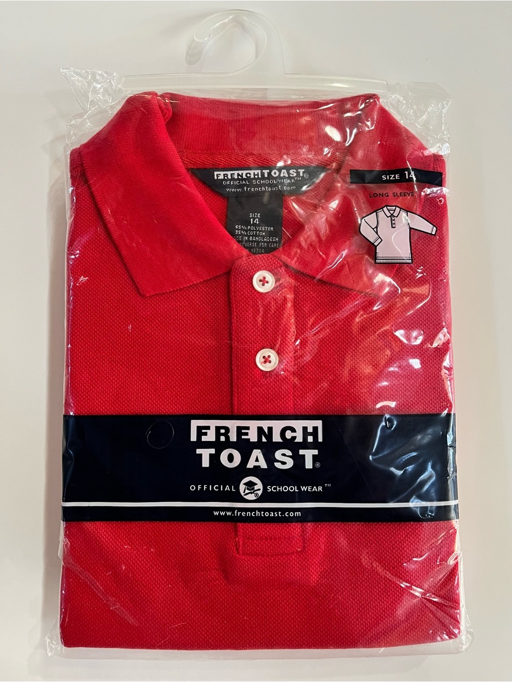 NWT French Toast Bright Red Long-Sleeve Polo Shirt, size 14